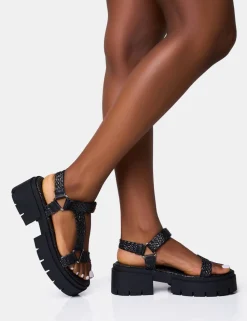 Hot Hazard Raffia Chunky Dad Sandals Flats