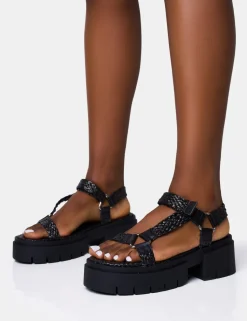 Hot Hazard Raffia Chunky Dad Sandals Flats