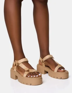 Hot Hazard Natural Raffia Chunky Dad Sandals Flats