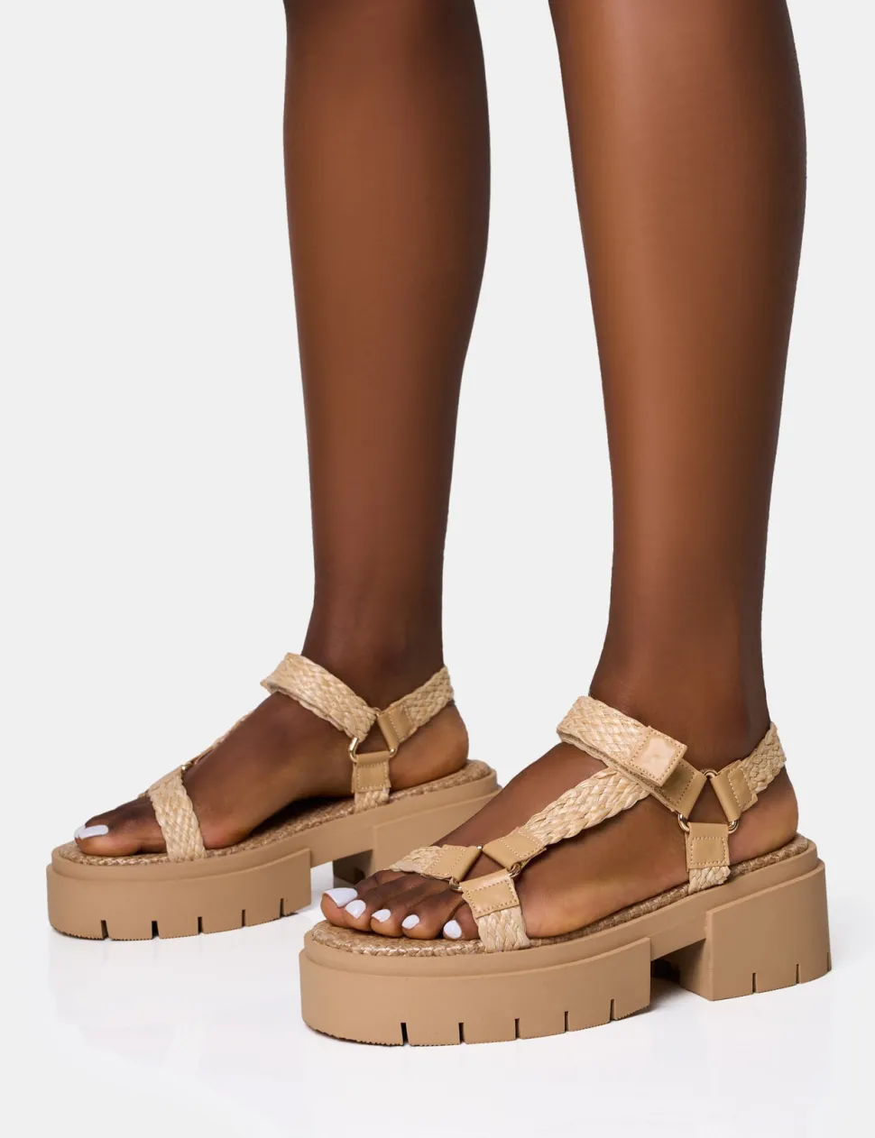Hot Hazard Natural Raffia Chunky Dad Sandals Flats
