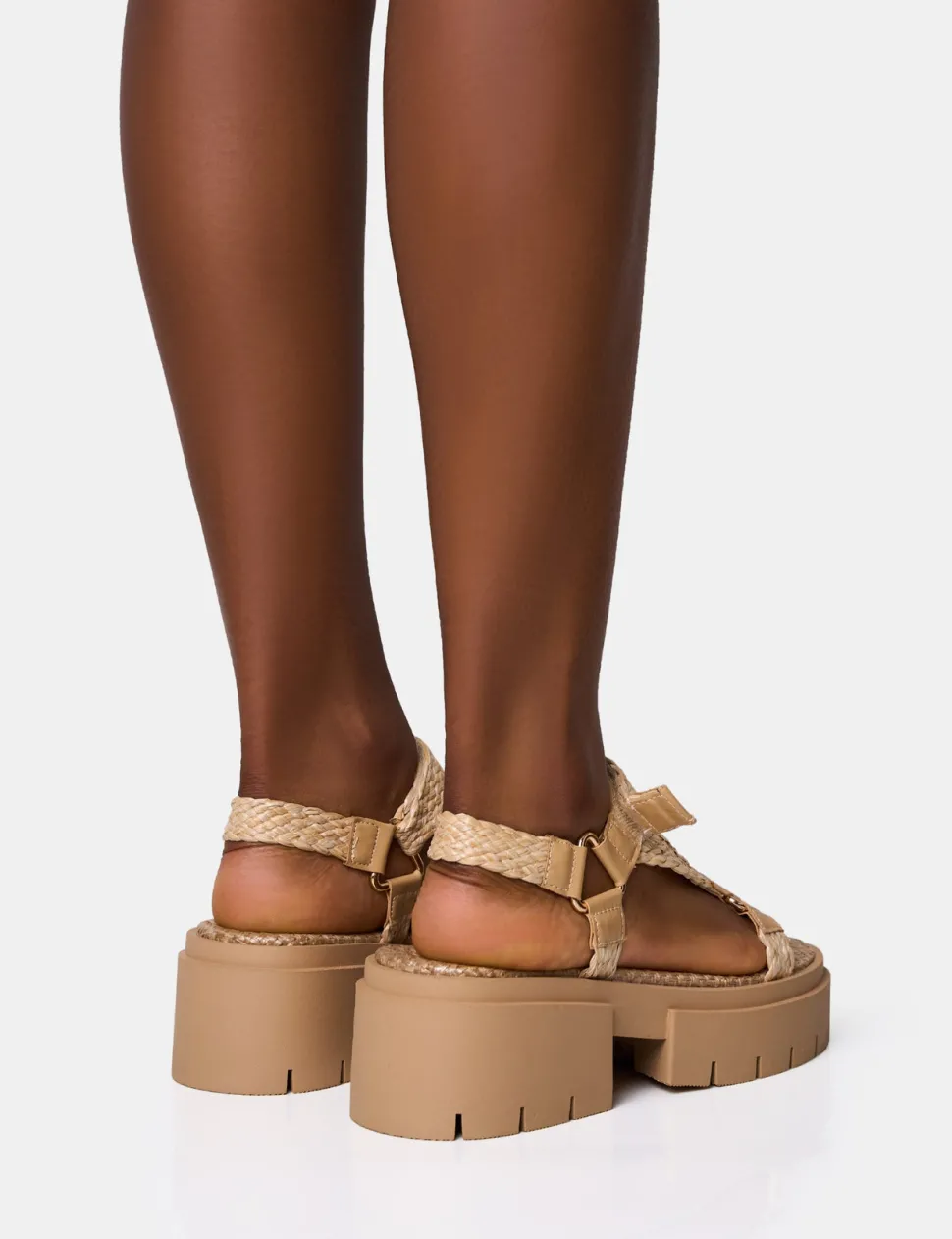 Hot Hazard Natural Raffia Chunky Dad Sandals Flats