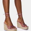 Hot Heated Wide Fit Strappy Lace Up Jute Wedges Wide Fit Heels | Wide Fit Heels