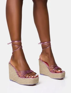 Hot Heated Wide Fit Strappy Lace Up Jute Wedges Wide Fit Heels | Wide Fit Heels
