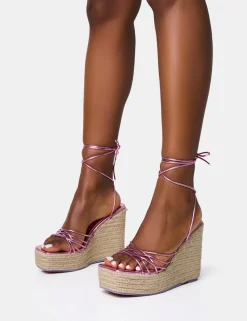 Hot Heated Wide Fit Strappy Lace Up Jute Wedges Wide Fit Heels | Wide Fit Heels