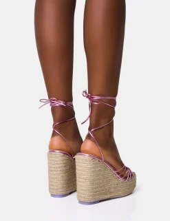 Hot Heated Wide Fit Strappy Lace Up Jute Wedges Wide Fit Heels | Wide Fit Heels