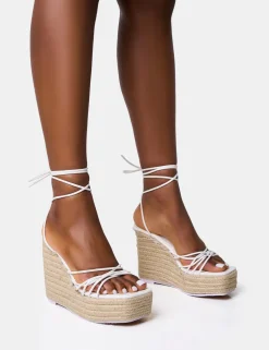 Best Sale Heated Strappy Lace Up Jute Wedges Wedges