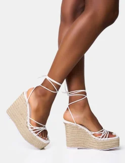 Best Sale Heated Strappy Lace Up Jute Wedges Wedges