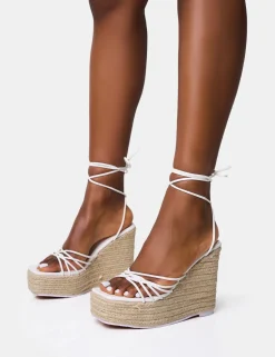 Best Sale Heated Strappy Lace Up Jute Wedges Wedges