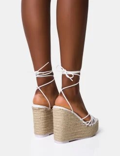 Best Sale Heated Strappy Lace Up Jute Wedges Wedges