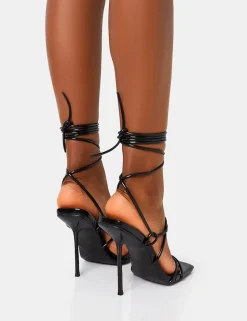 Outlet Holly Patent Strappy Tie Up Square Toe Stiletto Heels Strappy Heels | Square Toe Heels