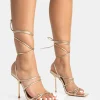 Clearance Holly Metallic Strappy Tie Up Square Toe Stiletto Heels Strappy Heels | Gold Heels