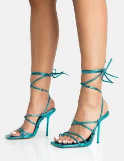 Online Holly Wide Fit Metallic Strappy Tie Up Square Toe Stiletto Heels Strappy Heels | Wide Fit Heels