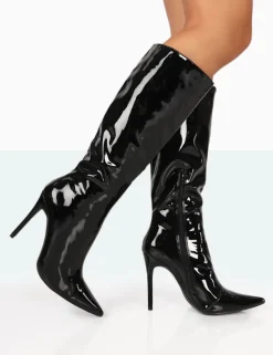 Outlet Horizon Patent Stiletto Knee High Pointed Heeled Boots High Heels | Heeled Boots