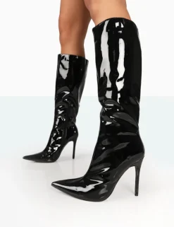 Outlet Horizon Patent Stiletto Knee High Pointed Heeled Boots High Heels | Heeled Boots