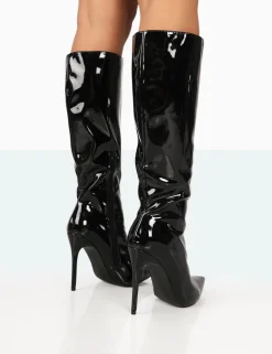 Outlet Horizon Patent Stiletto Knee High Pointed Heeled Boots High Heels | Heeled Boots