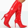 Shop Horizon Patent Stiletto Knee High Boots High Heels | Heeled Boots