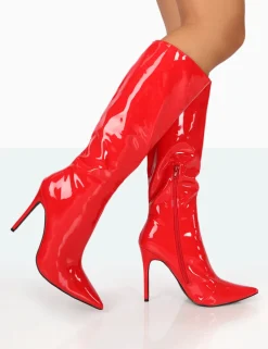 Shop Horizon Patent Stiletto Knee High Boots High Heels | Heeled Boots