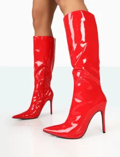 Shop Horizon Patent Stiletto Knee High Boots High Heels | Heeled Boots
