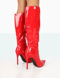 Shop Horizon Patent Stiletto Knee High Boots High Heels | Heeled Boots
