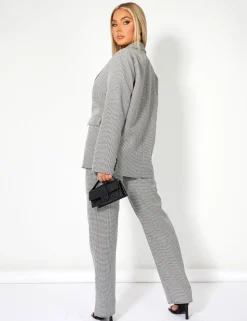 Online Houndstooth Straight Leg Split Hem Trousers Trousers