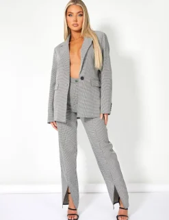 Online Houndstooth Straight Leg Split Hem Trousers Trousers
