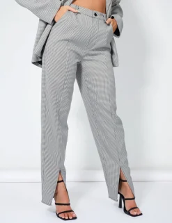 Online Houndstooth Straight Leg Split Hem Trousers Trousers