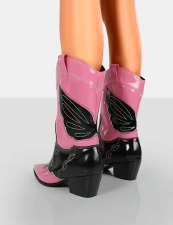 New Howdy Patent Pointed Toe Western Cowboy Block Ankle Boots Western Boots | Ankle Boots