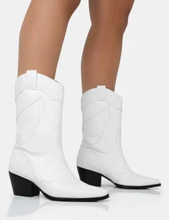 Fashion Howdy Pu Pointed Toe Western Cowboy Block Ankle Boots Block Heels | Western Boots