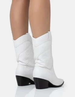 Fashion Howdy Pu Pointed Toe Western Cowboy Block Ankle Boots Block Heels | Western Boots
