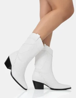 Fashion Howdy Pu Pointed Toe Western Cowboy Block Ankle Boots Block Heels | Western Boots