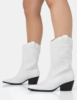 Fashion Howdy Pu Pointed Toe Western Cowboy Block Ankle Boots Block Heels | Western Boots