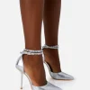 Outlet Hypnotize Silver Grain Stud Detail Strappy Stiletto Court Heels Strappy Heels | Court Heels