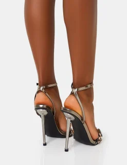 Clearance Icicle Pewter Extreme Jeweled Ankle Strap Pointed Toe Stiletto Heels Diamante Heels | High Heels
