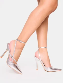Cheap Idol Cracked Buckle Strappy Detail Stiletto Court High Heels Back In Stock | Court Heels