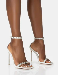 New Immie Off Satin Barely There Diamante Pointed Stiletto Heels High Heels