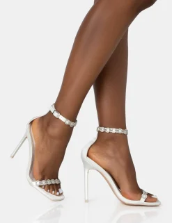 New Immie Off Satin Barely There Diamante Pointed Stiletto Heels High Heels