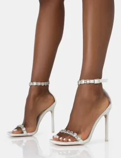 New Immie Off Satin Barely There Diamante Pointed Stiletto Heels High Heels