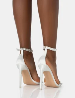 New Immie Off Satin Barely There Diamante Pointed Stiletto Heels High Heels