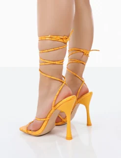 Sale Imogen Croc Square Toe Strappy Lace Up Heels Square Toe Heels | Lace Up Heels