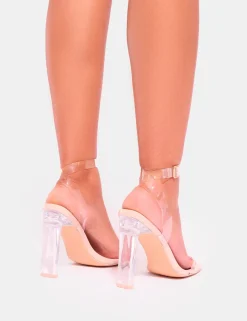 Sale Inka Perspex Round Toe Flat Block Heels Barely There Heels | Block Heels