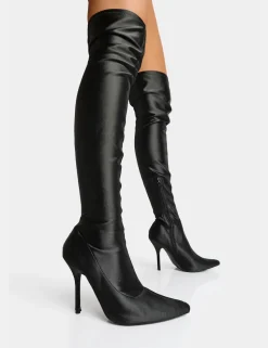 Hot Instinct Lycra Pointed Toe Stiletto Over The Knee Boots High Heels | Heeled Boots