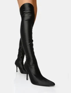 Hot Instinct Lycra Pointed Toe Stiletto Over The Knee Boots High Heels | Heeled Boots