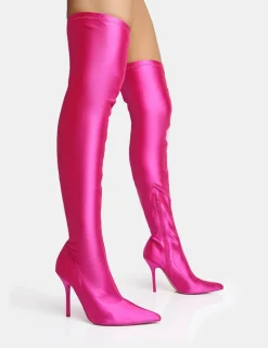 Cheap Instinct Lycra Pointed Toe Stiletto Over The Knee Boots High Heels | Heeled Boots