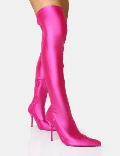 Cheap Instinct Lycra Pointed Toe Stiletto Over The Knee Boots High Heels | Heeled Boots
