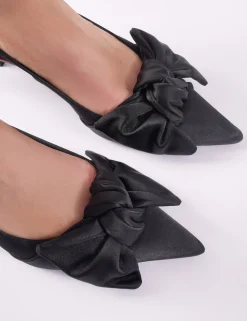 Store Iris Bow Detail Satin Sling Back Kitten Heel Court Shoes Court Heels | Bow Heels
