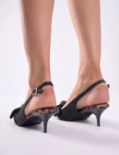Store Iris Bow Detail Satin Sling Back Kitten Heel Court Shoes Court Heels | Bow Heels