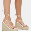 Online Islander Ecru Lace Up Square Toe High Heeled Sandal Esparille Wedges Wedges | Square Toe Heels