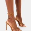 Outlet Isobel Tan Pu Lace Up Strappy Barely There Pointed Court High Heels Strappy Heels | Court Heels