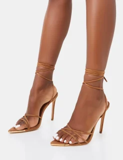 Outlet Isobel Tan Pu Lace Up Strappy Barely There Pointed Court High Heels Strappy Heels | Court Heels