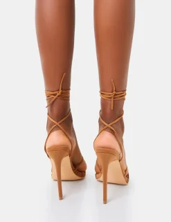 Outlet Isobel Tan Pu Lace Up Strappy Barely There Pointed Court High Heels Strappy Heels | Court Heels